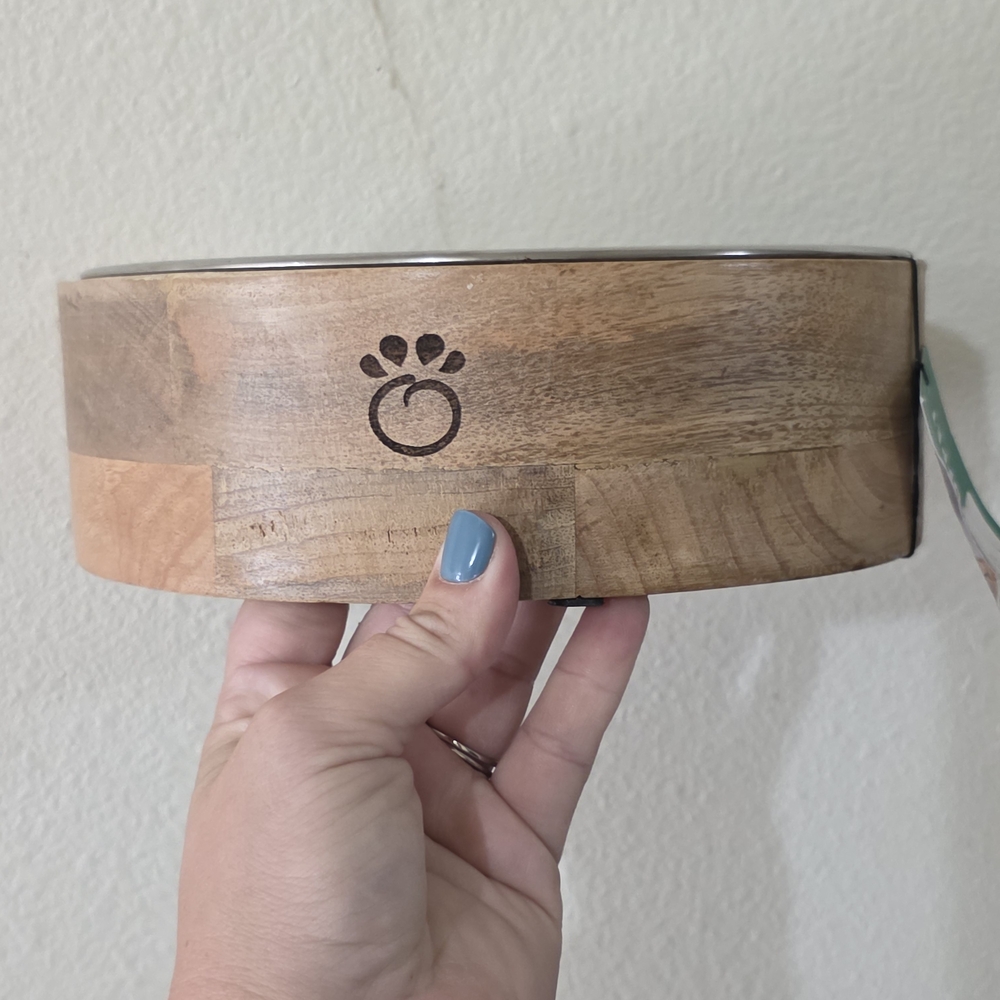 Wooden Dog Bowl with Stainless Steel Insert